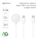 AG PREMIUM C3173 Nabíjecí USB-C kabel 2v1 pro hodinky Apple Watch a iPhone 1,2m, bílý