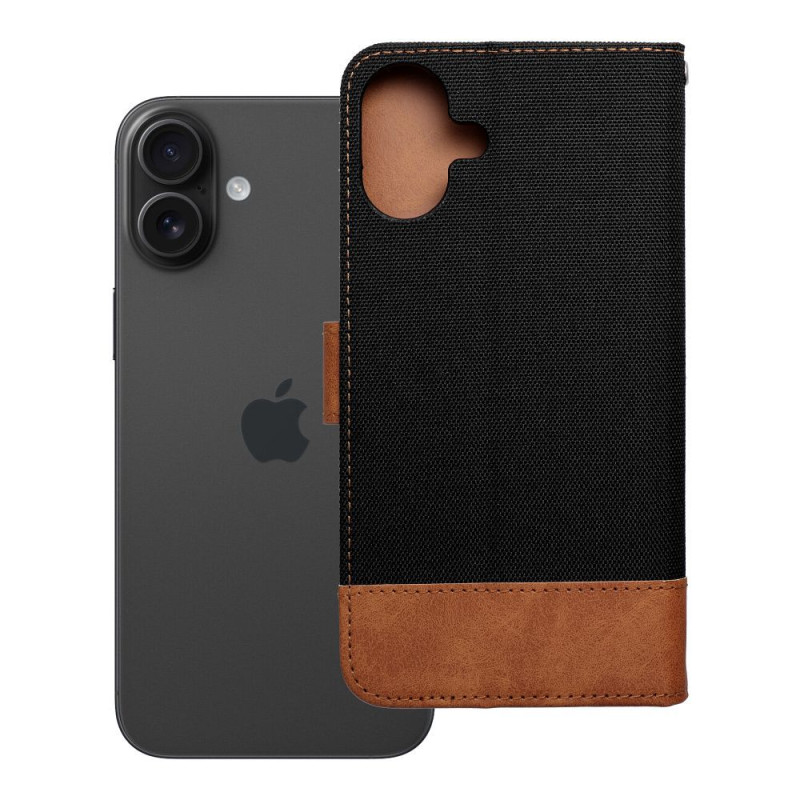 Pouzdro JEANS Book pro iPhone 16 PLUS - černé (denim)