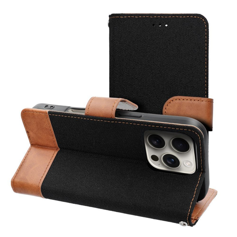 Pouzdro / flip case JEANS Book pro iPhone 16e (SE 4 2025) - černé