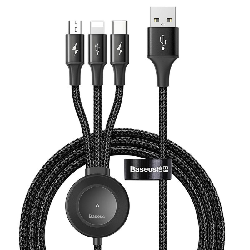 BASEUS CA1T4-I0G Opletený nabíjecí a datový kabel 4v1 (Lightning/USB-C/microUSB/Watch), 1,2 m, černý