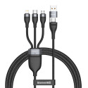 BASEUS CA2T3-G1 Datový a nabíjecí opletený kabel 3v1 (USB-C/Lightning/MicroUSB) 100W, 1,2m, černý
