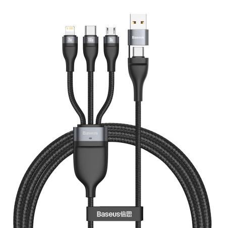 BASEUS CA2T3-G1 Datový a nabíjecí opletený kabel 3v1 (USB-C/Lightning/MicroUSB) 100W, 1,2m, černý