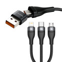 BASEUS CA2T3-G1 Datový a nabíjecí opletený kabel 3v1 (USB-C/Lightning/MicroUSB) 100W, 1,2m, černý