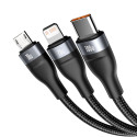 BASEUS CA2T3-G1 Datový a nabíjecí opletený kabel 3v1 (USB-C/Lightning/MicroUSB) 100W, 1,2m, černý