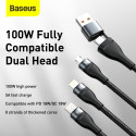 BASEUS CA2T3-G1 Datový a nabíjecí opletený kabel 3v1 (USB-C/Lightning/MicroUSB) 100W, 1,2m, černý