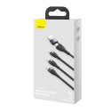 BASEUS CA2T3-G1 Datový a nabíjecí opletený kabel 3v1 (USB-C/Lightning/MicroUSB) 100W, 1,2m, černý