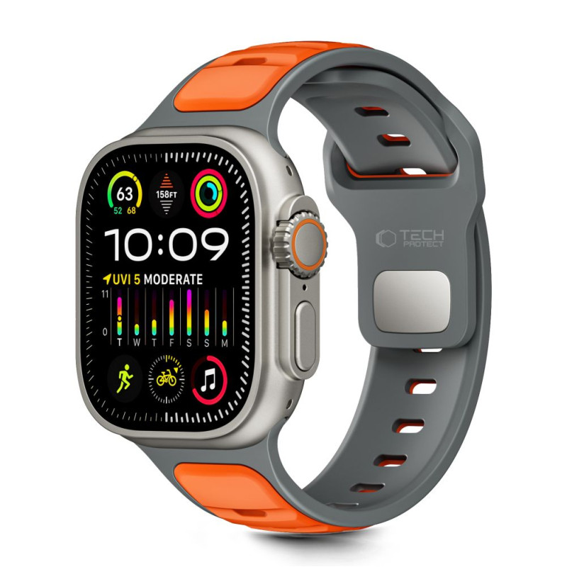 Řemínek Tech-Protect IconBand Line pro Apple Watch 8 / 9 / 10 / 11 / SE / Ultra (44 / 45 / 46 / 49 mm) – šedý/oranžový