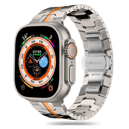 Řemínek Tech-Protect Stainless Line pro Apple Watch 8 / 9 / 10 / 11 / SE / Ultra (44 / 45 / 46 / 49 mm) – titanový/oranžový