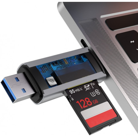 BASEUS CADKQ-B0G Lentil - Cabin čtečka paměťových karet s USB a USB-C konektorem, vesmírně šedá