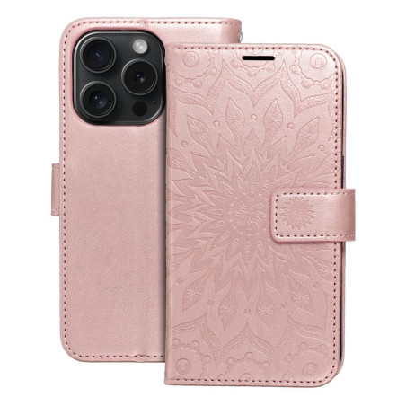 MEZZO BOOK flip pouzdro pro iPhone 15 Pro růžovo-zlaté