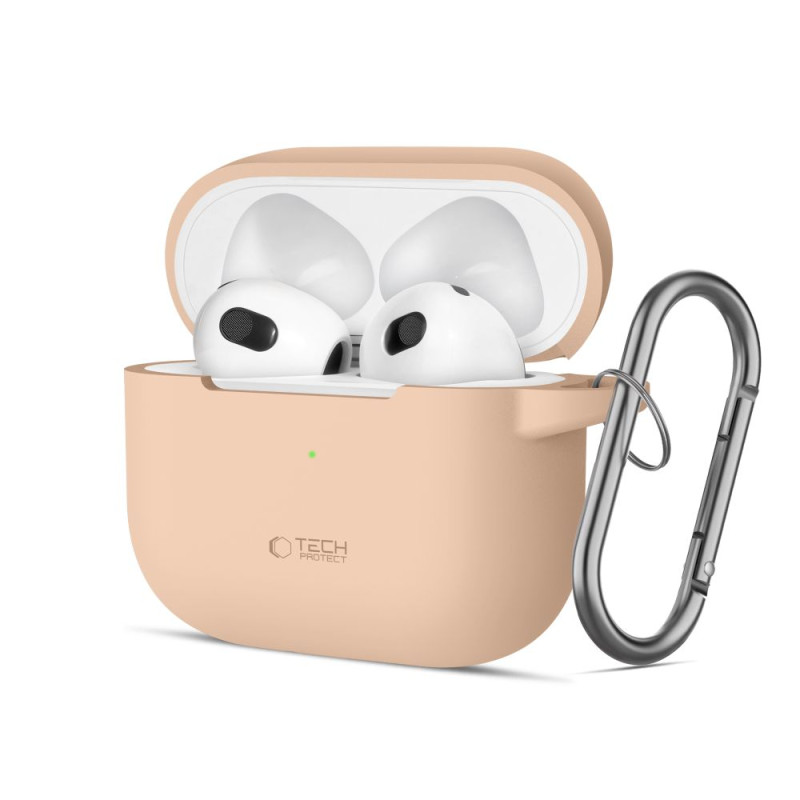 Silikonové pouzdro Tech-Protect Silicone Hook pro Apple AirPods 3 – Caffe Latte