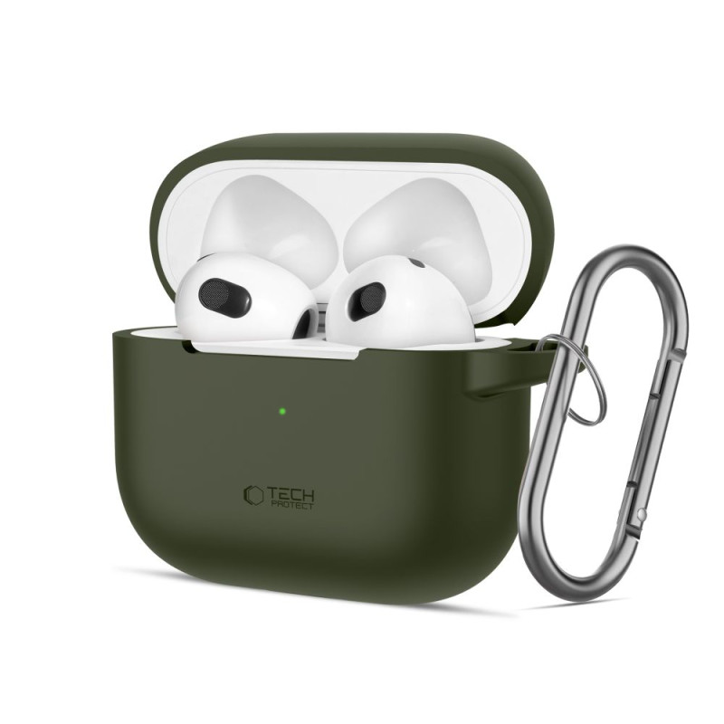 Silikonové pouzdro Tech-Protect Silicone Hook pro Apple AirPods 3 – Olive Green