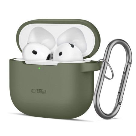 Silikonové pouzdro Tech-Protect Silicone Hook pro Apple AirPods 4 – Olive Green