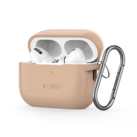 Silikonové pouzdro Tech-Protect Silicone Hook pro Apple AirPods Pro 1 / 2 – Caffe Latte