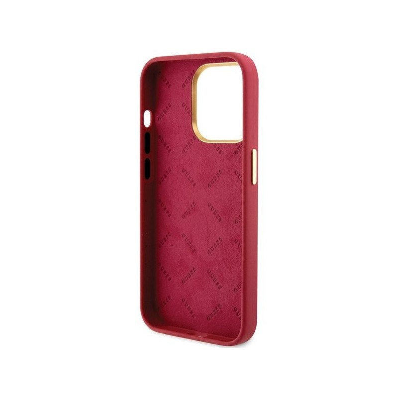 Kryt GUESS SILICONE SCRIPT METAL LOGO & FRAME pro iPhone 15 Pro - purpurový