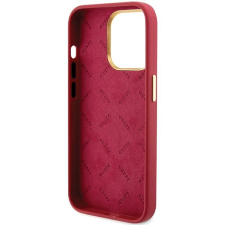 Kryt GUESS SILICONE SCRIPT METAL LOGO & FRAME iPhone 15 Pro - purpurový