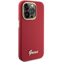 Kryt GUESS SILICONE SCRIPT METAL LOGO & FRAME iPhone 15 Pro - purpurový