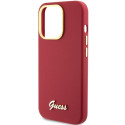 Kryt GUESS SILICONE SCRIPT METAL LOGO & FRAME iPhone 15 Pro - purpurový