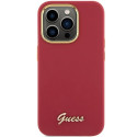 Kryt GUESS SILICONE SCRIPT METAL LOGO & FRAME iPhone 15 Pro - purpurový