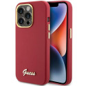 Kryt GUESS SILICONE SCRIPT METAL LOGO & FRAME iPhone 15 Pro - purpurový