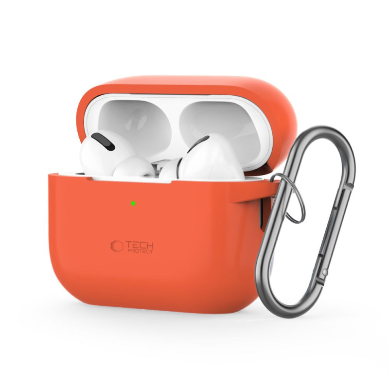 Silikonové pouzdro Tech-Protect Silicone Hook pro Apple AirPods Pro 1 / 2 – Neon Orange