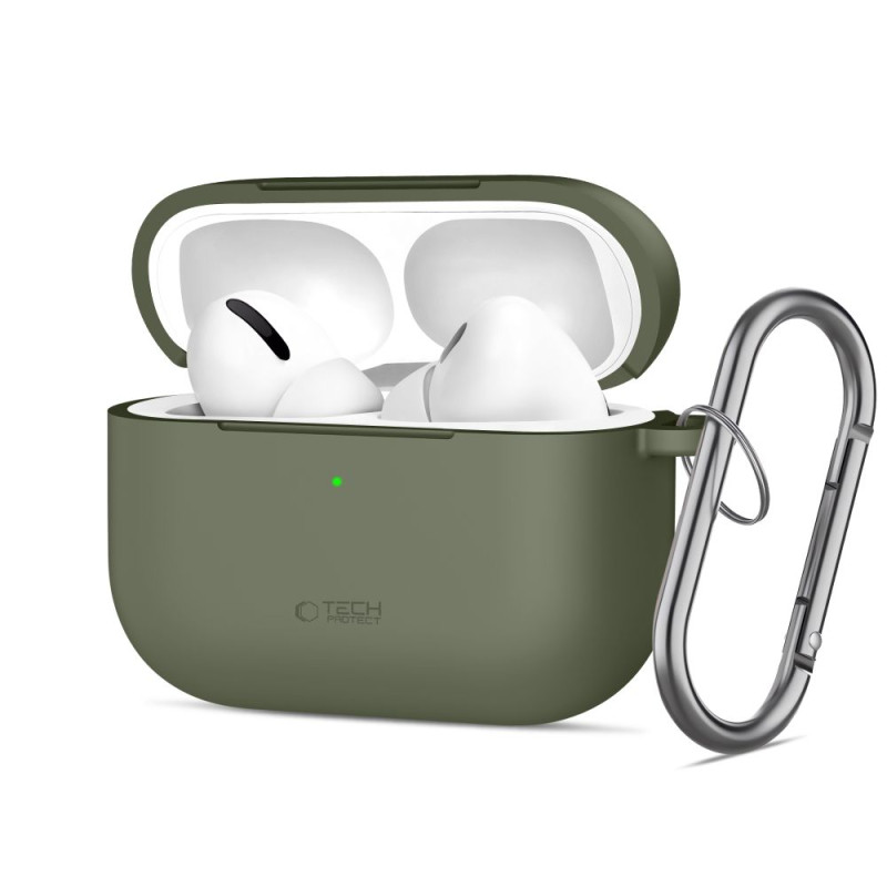 Silikonové pouzdro Tech-Protect Silicone Hook pro Apple AirPods Pro 3 – Olive Green