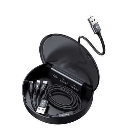 BASEUS CAHUB-FX01 Nabíjecí stanice do auta s 3x USB portem a kabelem 3v1, černá