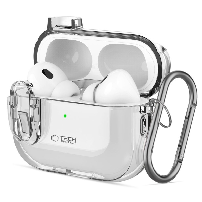 Silikonové pouzdro Tech-Protect Slim Hook pro Apple AirPods Pro 1 / 2 – Clear