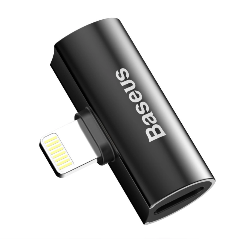 BASEUS CAL46-01 adaptér pro sluchátka a napájení (Lightning na 2x Lightning), černá