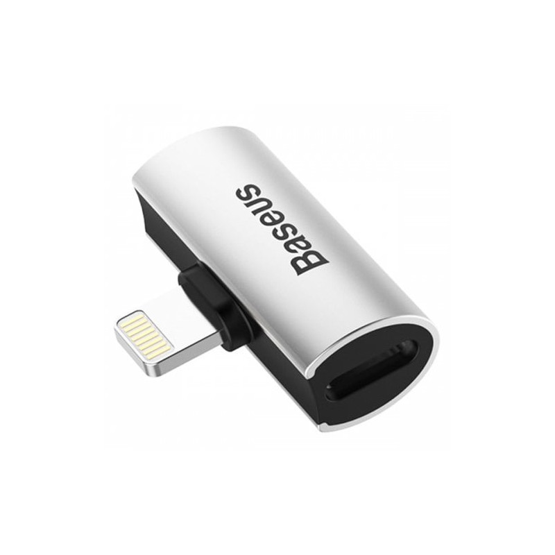 BASEUS CAL46-S1 adaptér pro sluchátka a napájení (Lightning na 2x Lightning), stříbrná