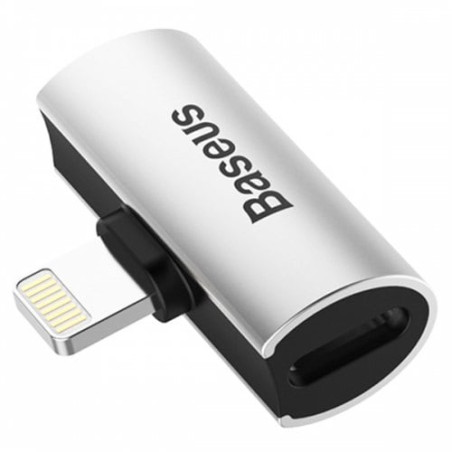 BASEUS CAL46-S1 adaptér pro sluchátka a napájení (Lightning na 2x Lightning), stříbrná