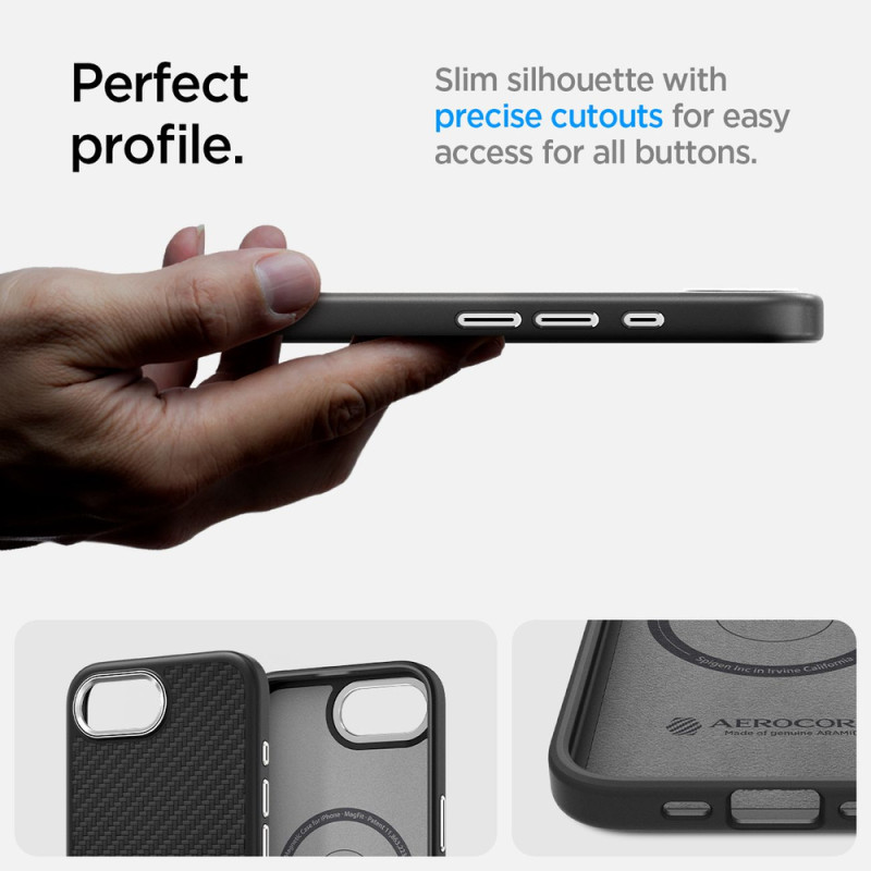 Spigen Enzo Aramid MagSafe pouzdro pro iPhone 16e – černé