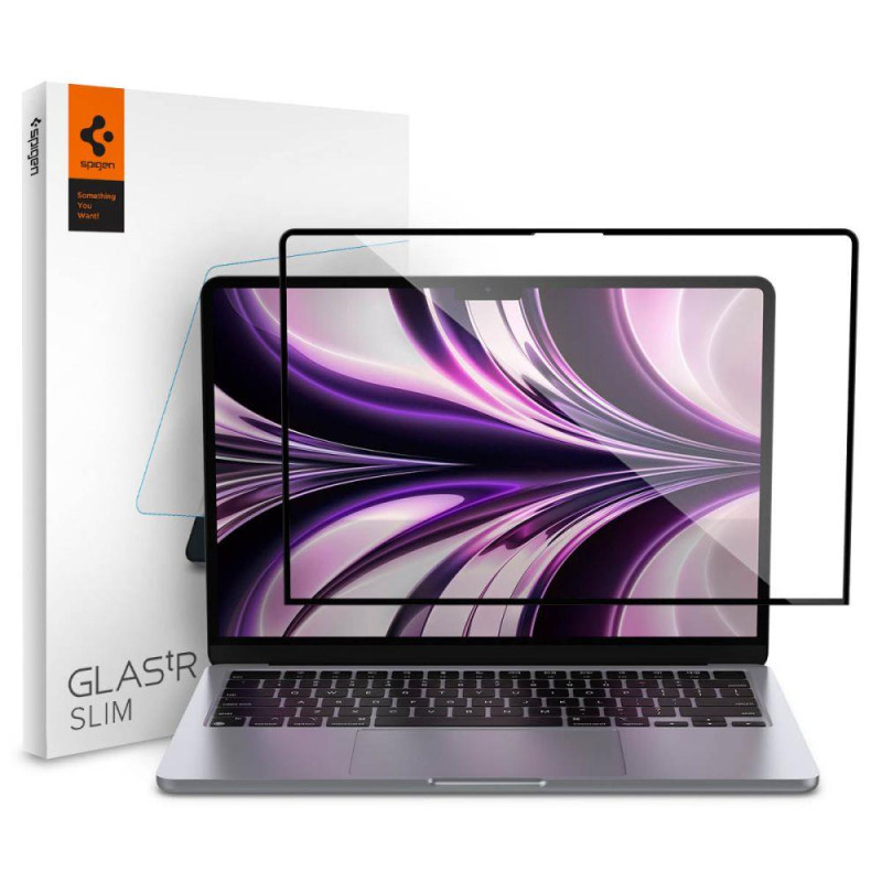 SPIGEN GLAS.tR Slim Ochranné sklo 2.5D FULL-COVER 0.3mm pro MacBook Air M2 13,6" (2022), černý rámeček
