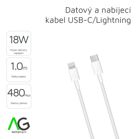 AG PREMIUM C9731 Datový a nabíjecí kabel USB-C/Lightning PD 18W, 1m, bílý