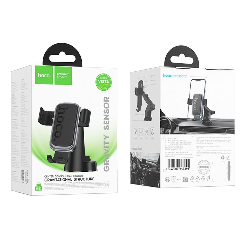 Držák do auta Hoco H81 Gravity pro telefony 6.1-7.0" - černá/šedá