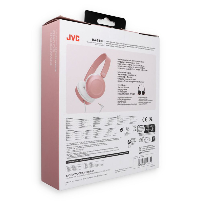 Sluchátka JVC HAS31MPE pro telefon - růžová