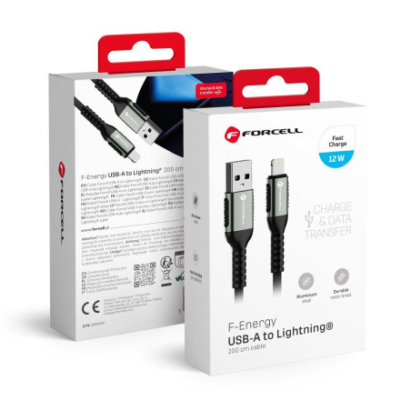 Kabel Forcell F-ENERGY 2,4A 12W USB-A na Lightning pro Apple zařízení 2 m - černý