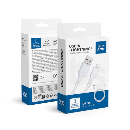 Kabel Blue Star 2,4A pro Apple zařízení 1 m - modrý/bílý