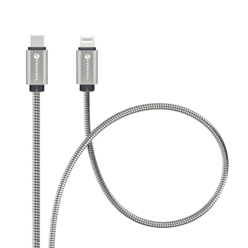 Kabel Forcell F-ENERGY PD 3A 27W USB-C to Lightning pro Apple zařízení - stříbrná (2 m)