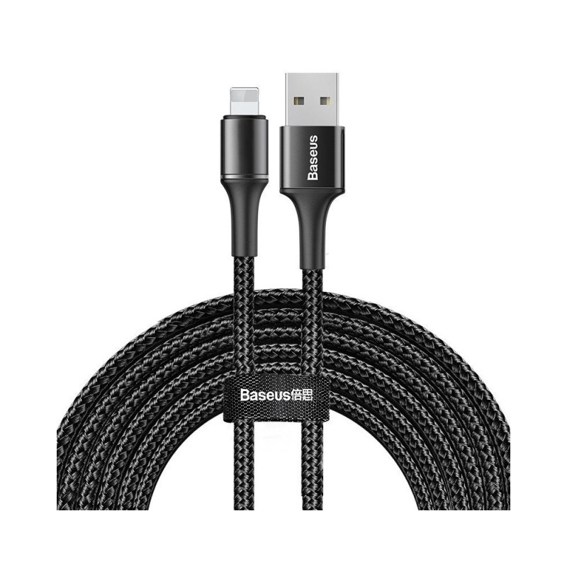 BASEUS CALGH-E01 Halo Opletený svítící kabel USB/Lightning 10W, 3m, černý