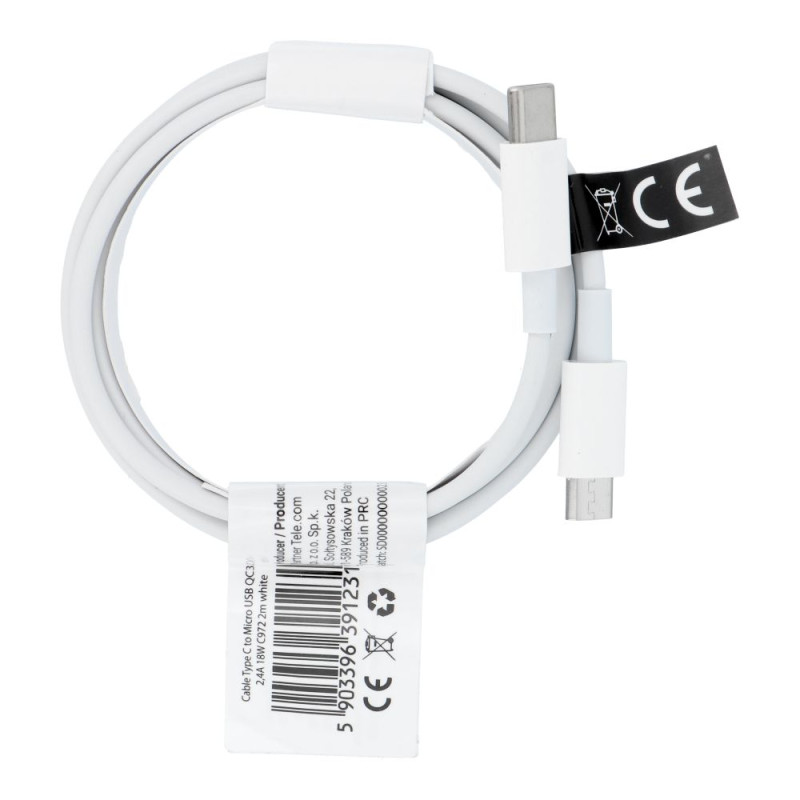 Kabel USB-C na Micro USB C972 pro nabíjení a přenos dat 2 m - bílý