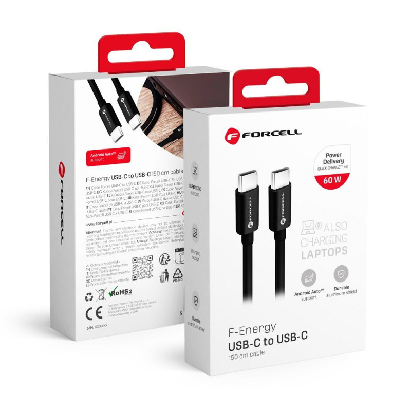 Kabel Forcell F-ENERGY C338 pro USB-C zařízení - černý