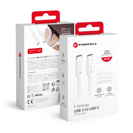 Kabel Forcell C338 USB C pro USB C 1 m - bílý