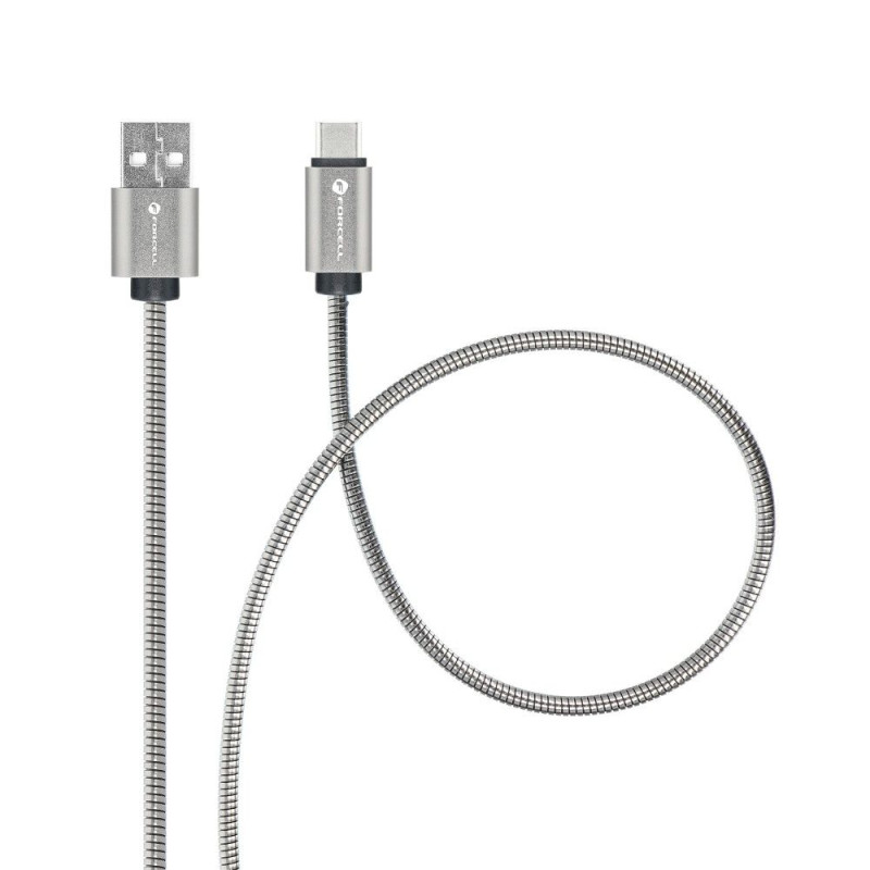 Kabel Forcell F-ENERGY QC3.0 pro zařízení USB-A/USB-C - stříbrný (1 m)