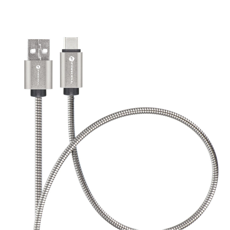 Kabel USB A na USB-C Forcell F-ENERGY QC4.0 3A 66W pro mobilní zařízení - stříbrná