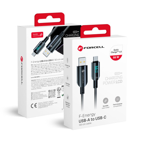 Forcell F-ENERGY QC4.0 PD kabel USB-A na USB-C 66W černý