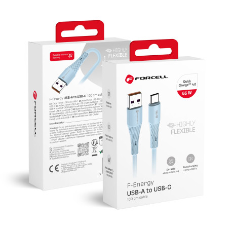 Kabel Forcell F-ENERGY QC4.0 3A 66W pro USB-A/USB-C 1 m - modrý