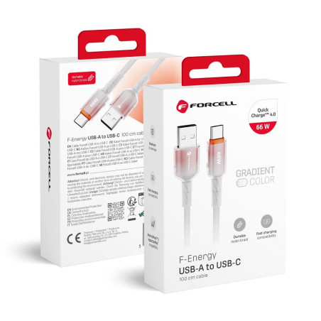 Kabel Forcell F-ENERGY QC4.0 3A 66W pro USB-A/USB-C nabíjení 1 m - bílá