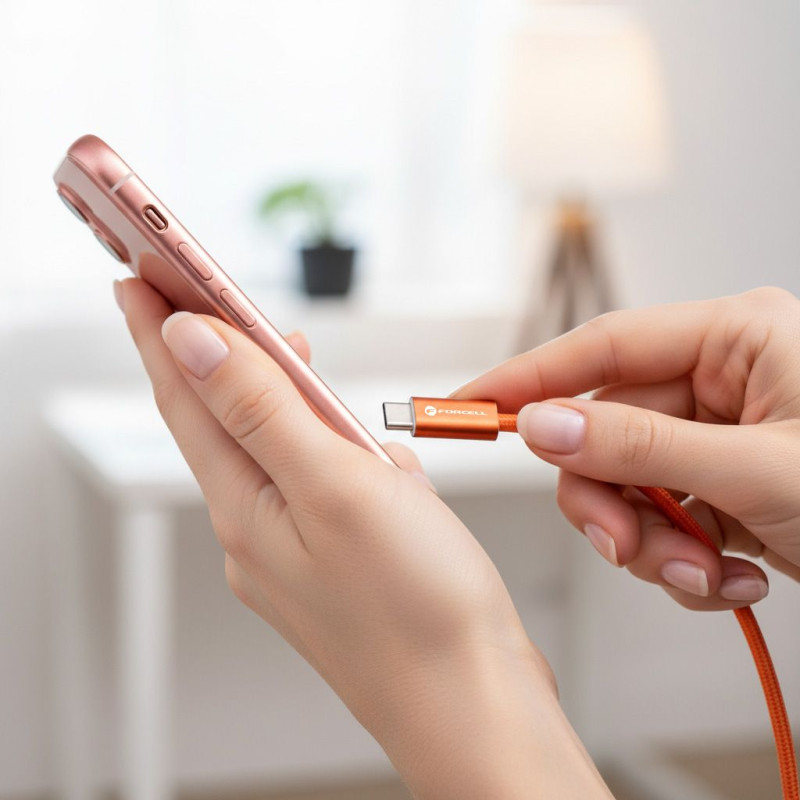 Kabel Forcell F-ENERGY USB-C pro USB-C pro zařízení 1,2 m - oranžová