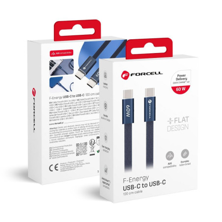 Kabel USB C Forcell F-ENERGY pro USB-C 1,2 m - tmavě modrý